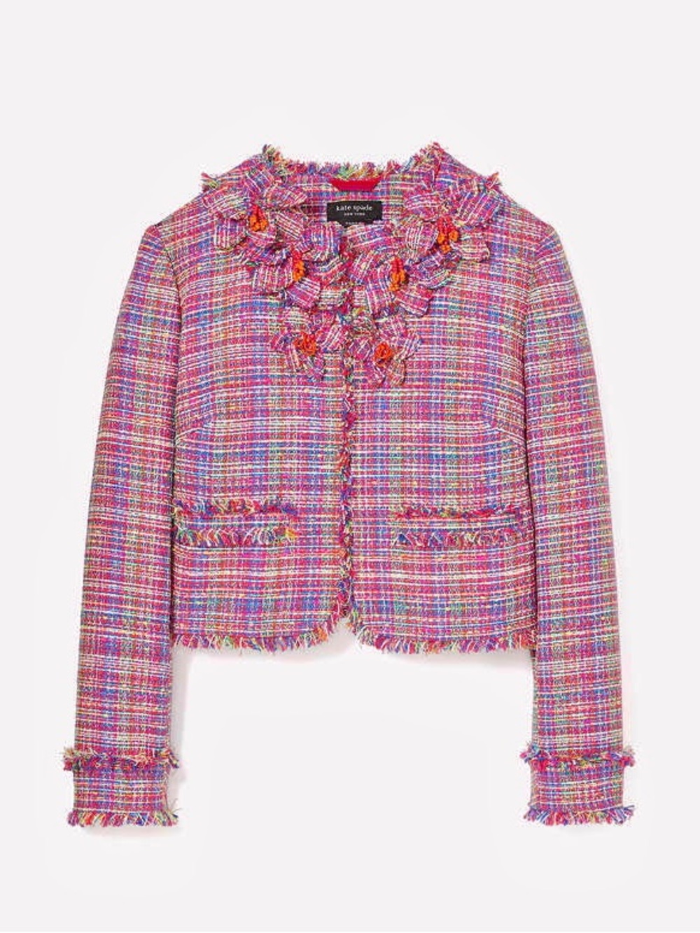 $550 Kate Spade Couture Colorful Tweed Woven Ruffled Blazer Contemporary Size 12